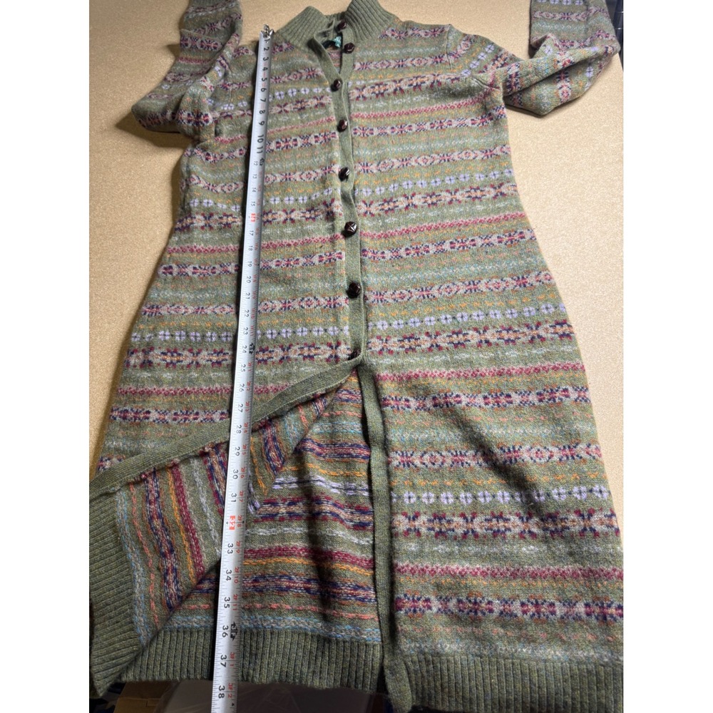 Lauren Ralph Lauren Green Fair Isle Lambswool Duster Cardigan Sweater XL - Picture 6 of 10
